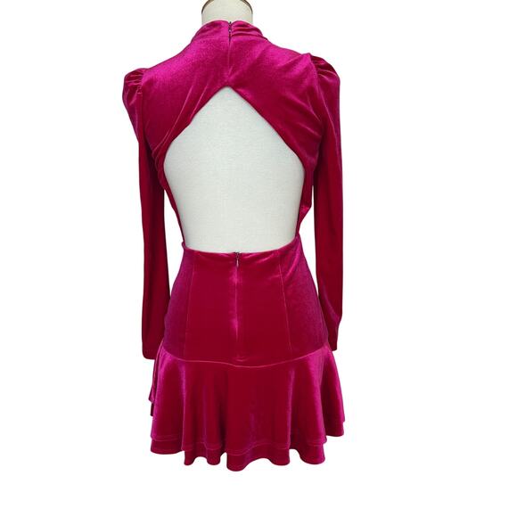 Yumi Kim Pink Velvet Bodycon Mini Dress XS Backless Designer Long Sleeve $248 - Picture 6 of 10
